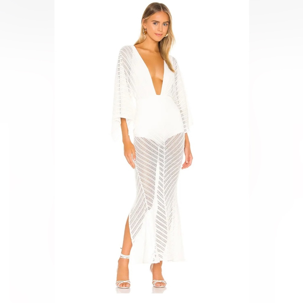 Michael Costello White Deep V Maxi Dress